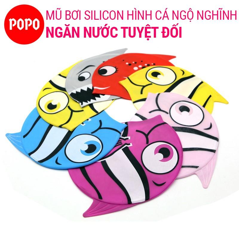 Nón bơi trẻ em hình ngộ nghĩnh POPO chất liệu mũ bơi silicone an toàn, cảm giác mềm mại khi đội cho bé