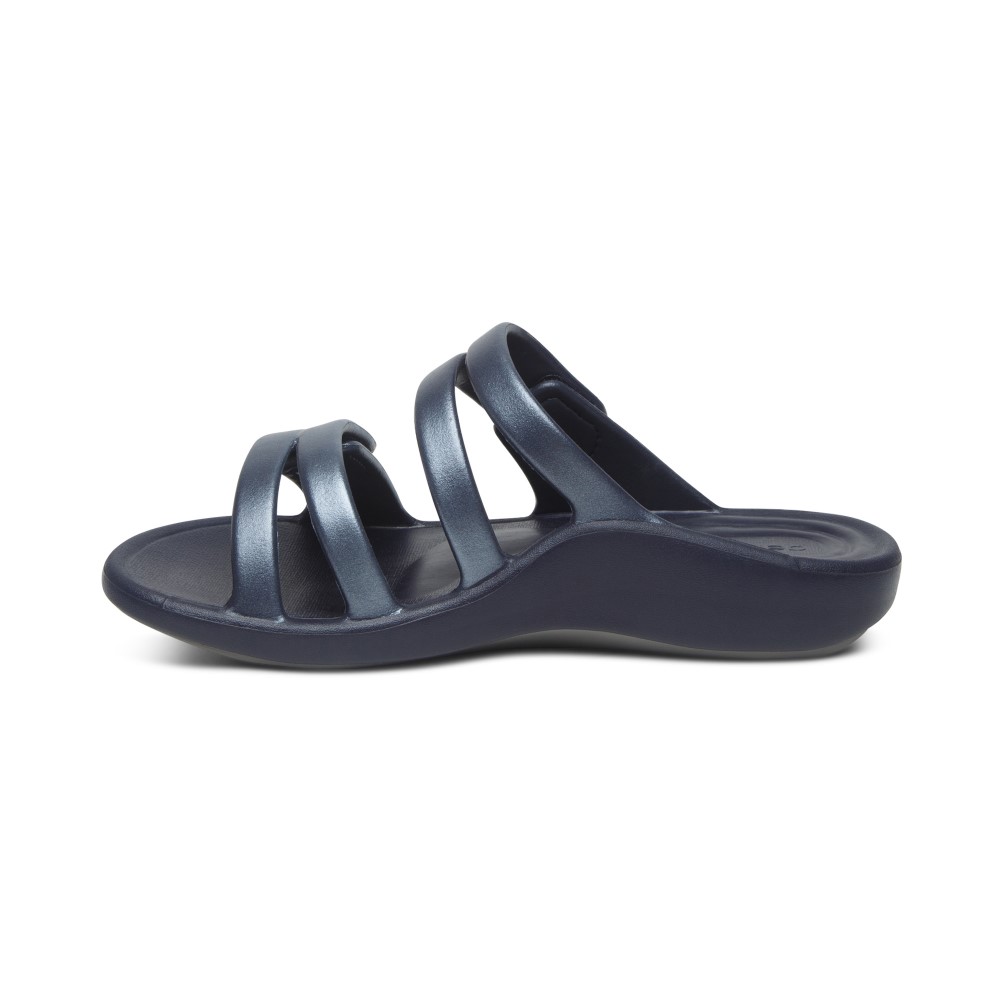 Dép quai ngang sức khoẻ nữ Aetrex Janey Sport Navy - Dép nâng vòm giảm đau chân