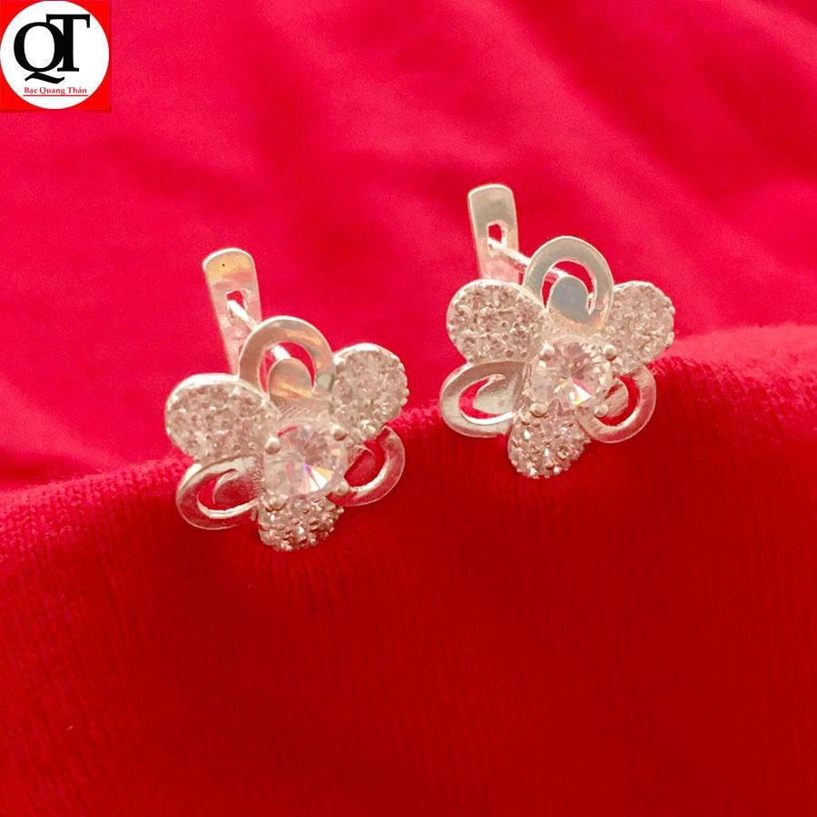 Khuyên tai bạc nữ thời trang chất liệu bạc thật không xi mạ gắn đá rico sang trọng trang sức Bạc Quang Thản - QTBT135