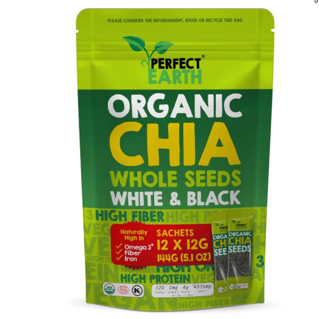 Hạt Chia Hữu Cơ 144g (12x12g) - Tép 12g tiện dụng - Perfect Earth Organic Chia Seeds (12x12g)