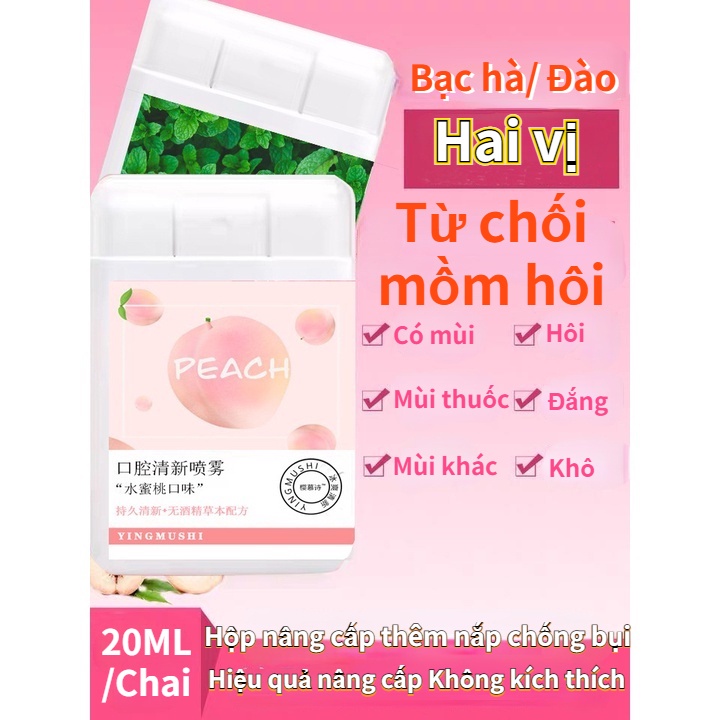 (Mẫu chai vuông ) Xịt thơm miệng hương đào, bạc hà heyxi loại bỏ mùi hôi thơm miệng sát khuẩn