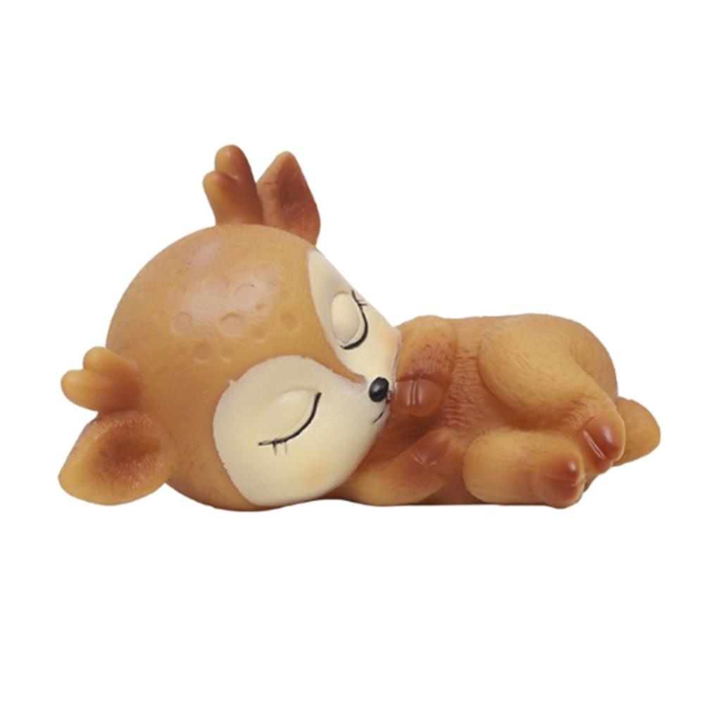 4pcs Deer Figurines Toy Kawaii Sleeping Animal Baby Decor Silicone Ornament