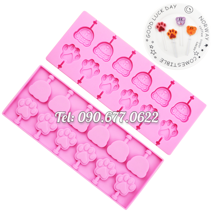 Khuôn silicone làm rau câu, kẹo mút, socola 12 chân gấu - Mã số 1359