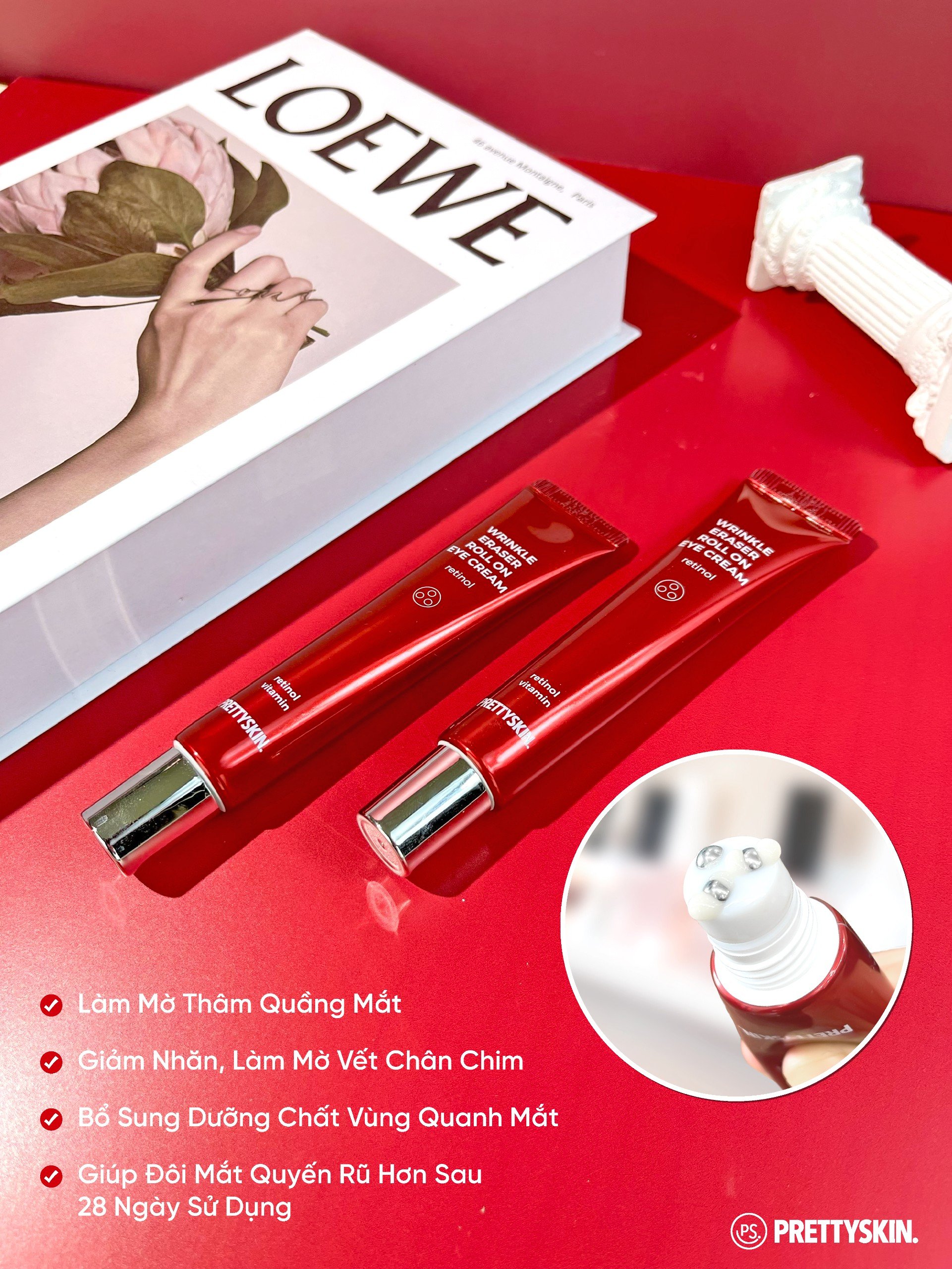 Kem dưỡng mắt giảm mờ thâm quầng mắt Retinol Pretty Skin, cải thiện nếp nhăn Prettyskin Wrinkle eraser roll on eye cream