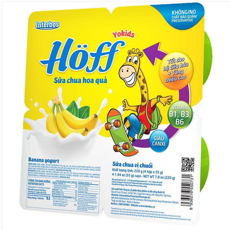 Lốc 4 Hộp Sữa Chua Ăn Hoff Kids Vị Chuối 55GHộp – 8936076550731