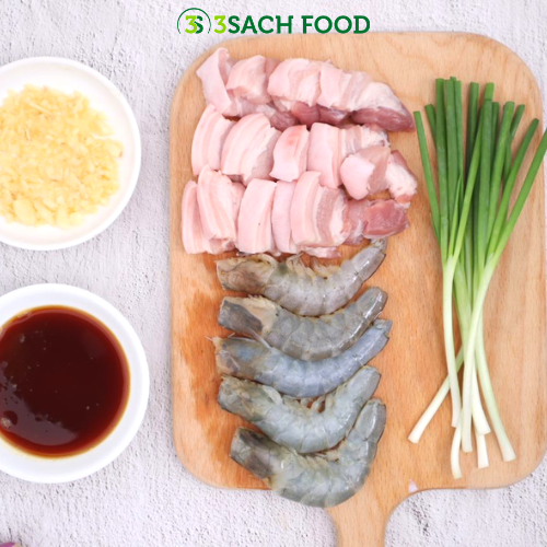 Tôm Rim Ba rọi 3S khay 400gr - Nguyên liệu đã được sơ chế