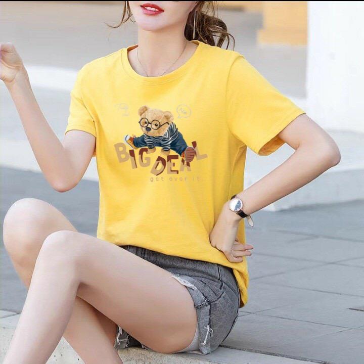 Áo thun nữ MXM cổ tròn form rộng in Gấu Big thun cotton 4 chiều từ 45-60kg