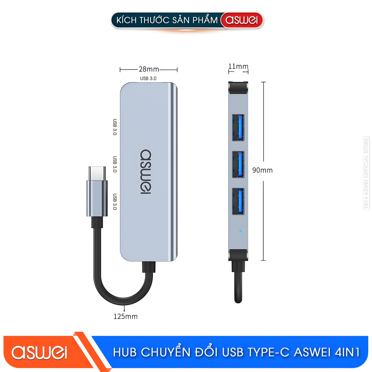 Hub Chuyển Đổi USB Type C ASWEI - 4 in 1, 5 in 1, 6 in 1, 7 in 1, 8 in 1 - HDMI, USB 3.0, PD, SD, TF, RJ45, Audio 3.5mm - Tốc Độ Cao, Hàng Chính Hãng