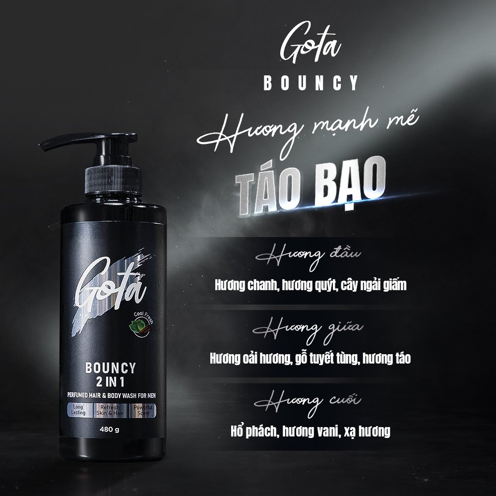 Sữa tắm - gội hương nước hoa Nam 2in1 Gota Bouncy bạc hà mát lạnh 480ml