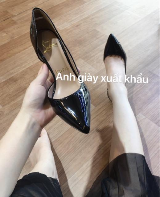 CG149- Giày khoét eo da bóng gót nhọn 7p VNXK
