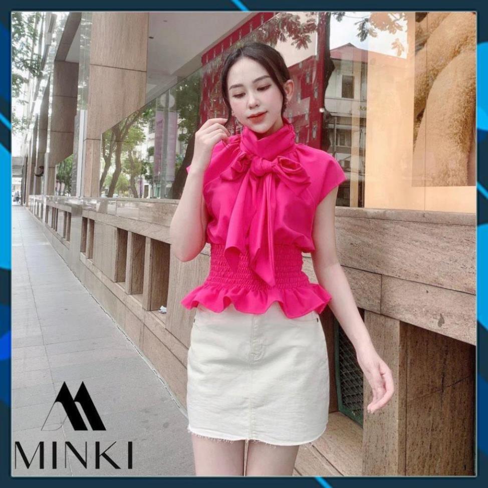 ÁO KIỂU CỔ NƠ EO CHUN - CHẤT LIỆU NHẬP KHẨU - TRẮNG/ HỒNG