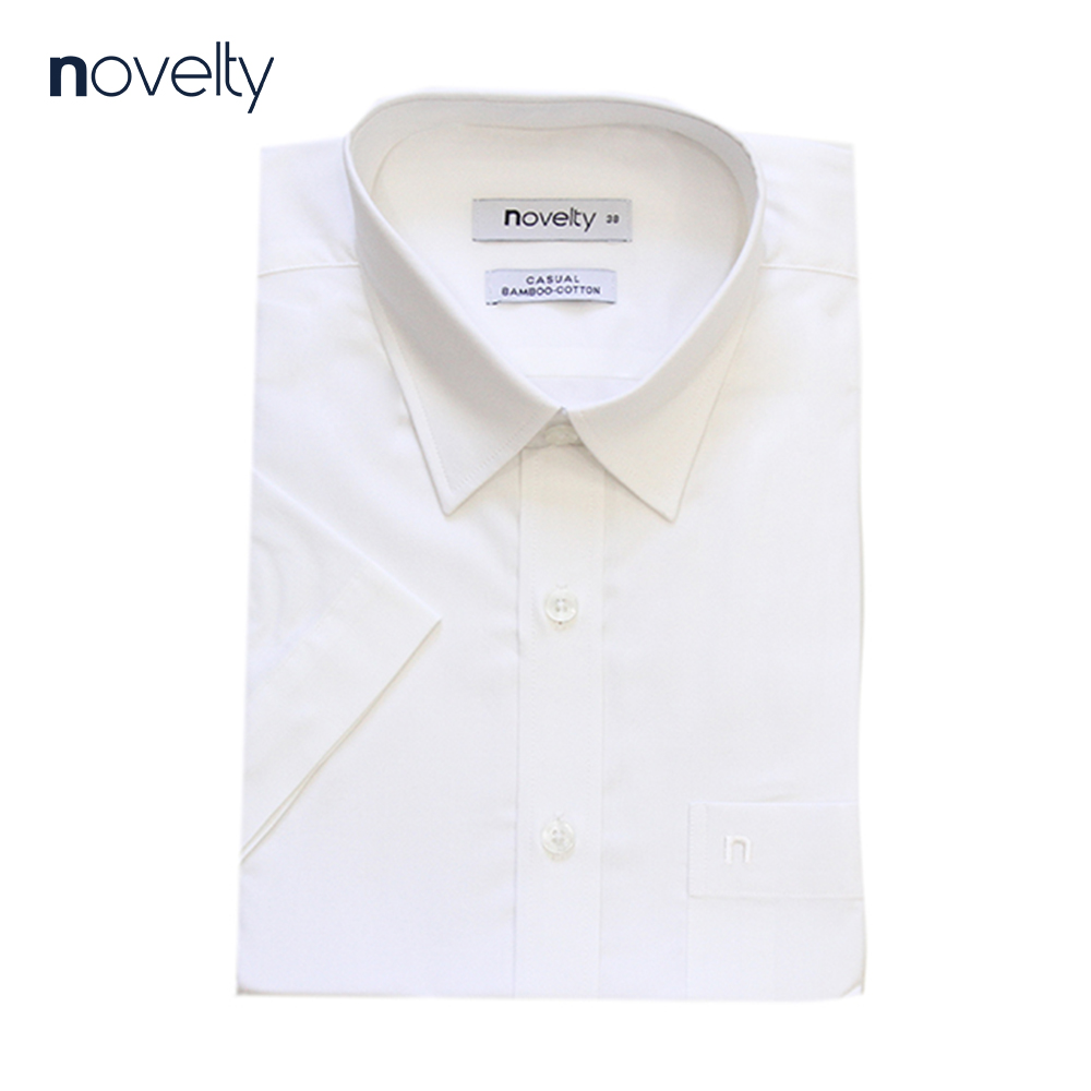 Áo sơ mi nam Novelty ngắn tay màu trắng 171405 vạt ngang Form Casual