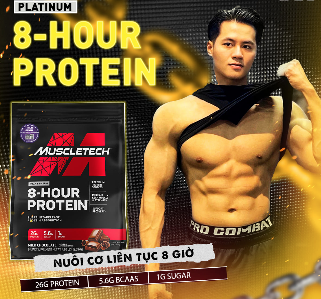 Hình ảnh Thực phẩm tăng cơ CASEIN - PLATINUM 8 Hour Protein 4.6lbs (~2.09kg) - NHIỀU HƯƠNG VỊ –  KÈM QUÀ TẶNG - Bổ sung nguồn Protein kết hợp, giữa Whey hấp thụ nhanh giúp phục hồi phát triển cơ và Casein hấp thụ chậm, giúp nuôi dưỡng phát triển cơ bắp