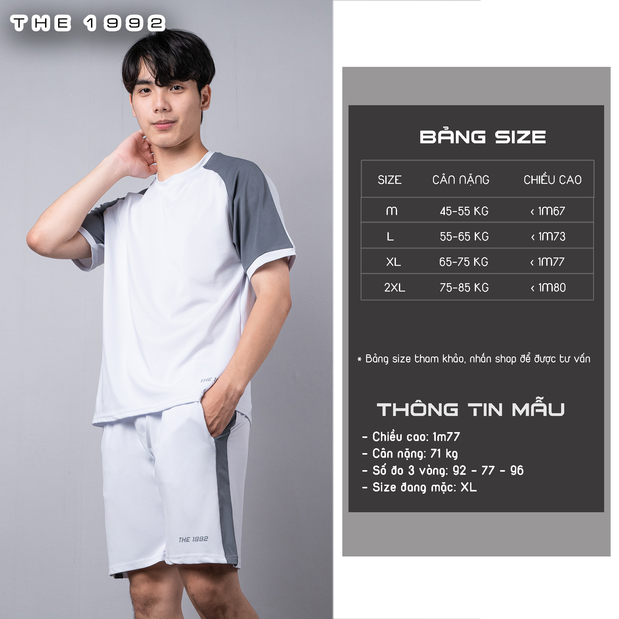 Bộ thể thao nam THE 1992 Đồ bộ nam cao cấp phối màu