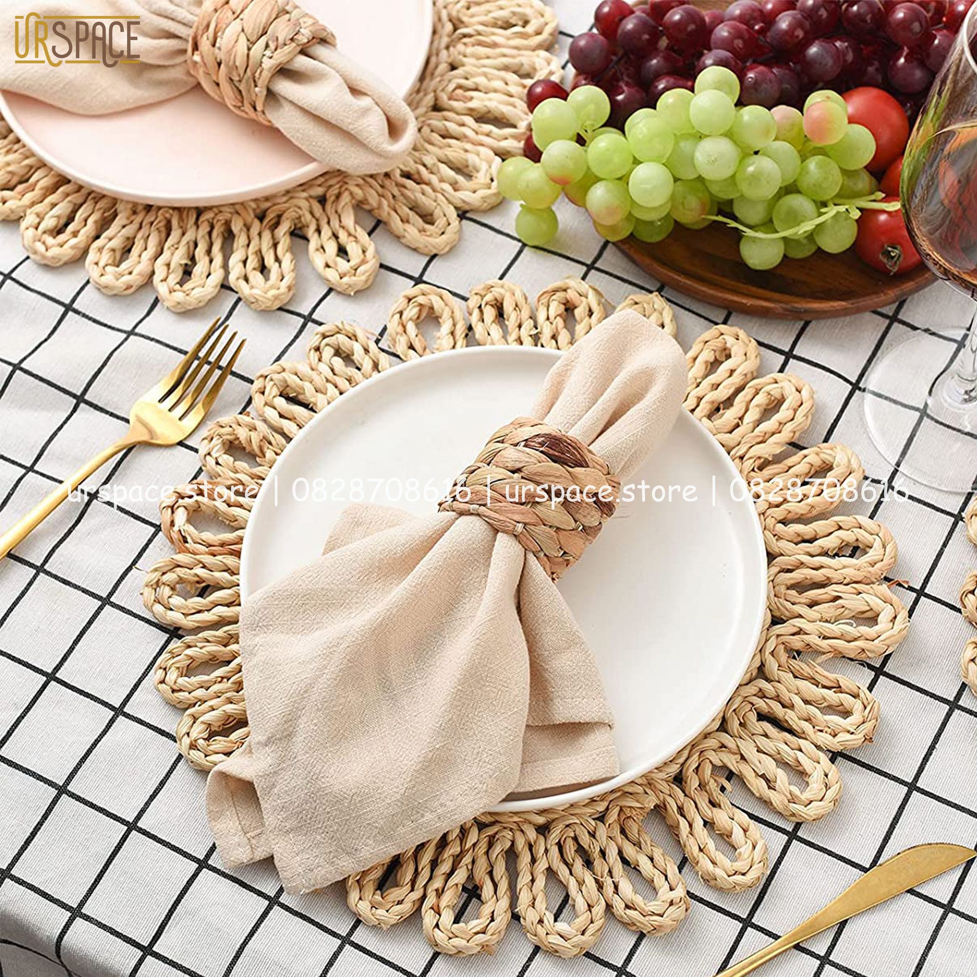 Tấm lót đĩa đường kính 30 cm trang trí decor bàn ăn bằng cói hình tròn/ Hand-woven seagrass place mat D30 cm