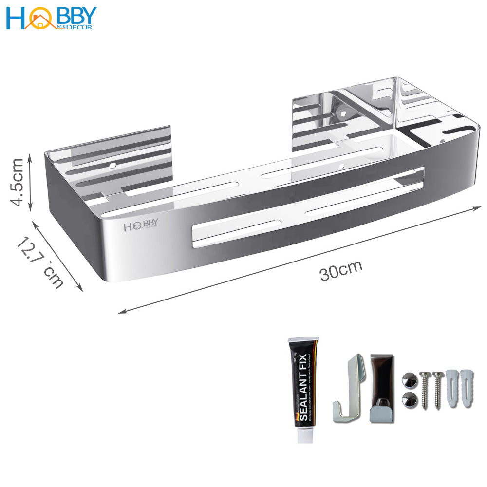 Kệ chữ nhật để đồ nhà tắm dán tường inox 304 Hobby Home Decor KCN1 có keo dán và đinh ốc