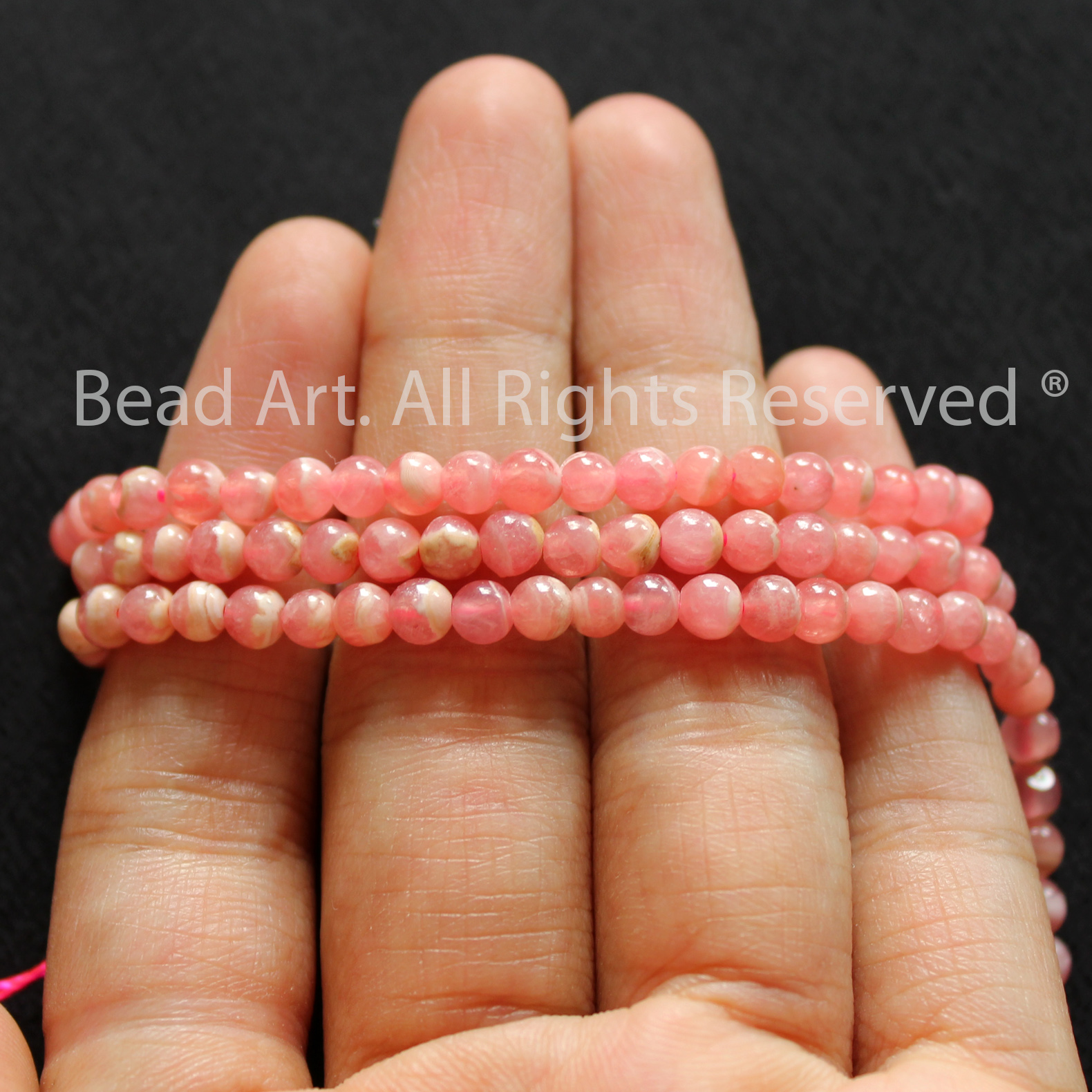 4MM Đá Đào Hoa Tự Nhiên Màu Hồng, Rhodochrosite Loại A Vân Trắng, Đá Phối Vòng Tay Phong Thuỷ, Chuỗi Hạt, Mệnh Hoả, Thổ - Bead Art
