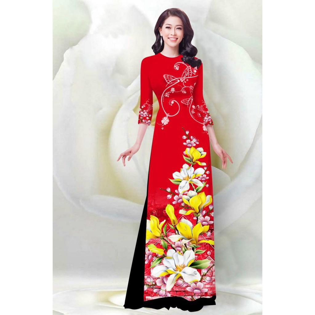 Áo Dài Họa Tiết Đẹp Hoa Mai Nhật - QA00107