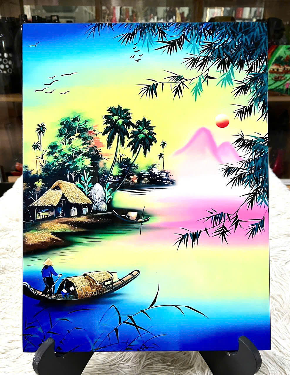 Tranh sơn mài - ĐỒNG QUÊ VIỆT NAM -Hàng xuất khẩu size 30x40 cm