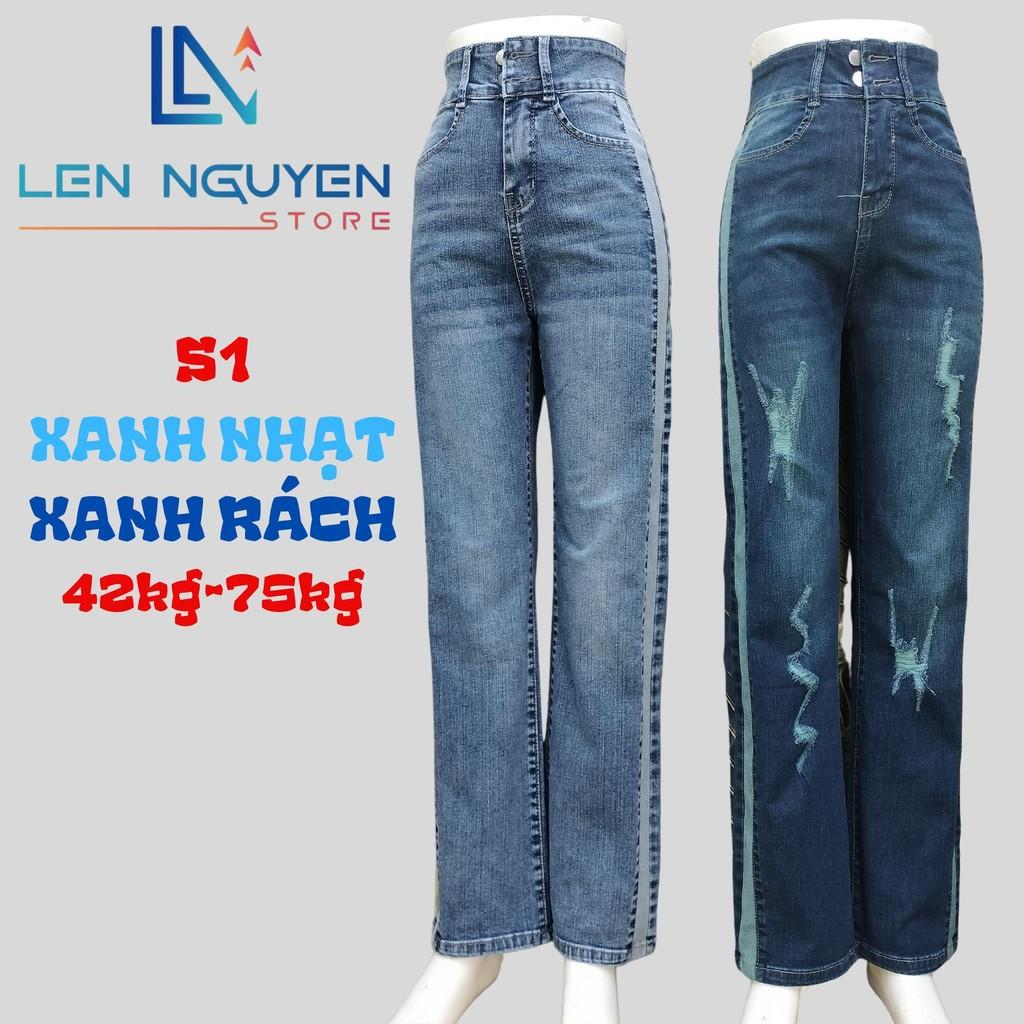S1_Quần jean nữ, suông, lưng cao, quần bò nữ dáng ôm, quần rin nữ có big size, cho 42kg đến 75kg,LEN NGUYEN STORE - Xanh Nhạt