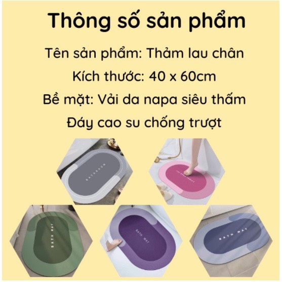Thảm nhà tắm ovan siêu thấm, thảm chùi chân chống trượt nhanh khô, thảm chân silicon decor nhà tắm, nhà bếp G269 - Hàng Chính Hãng