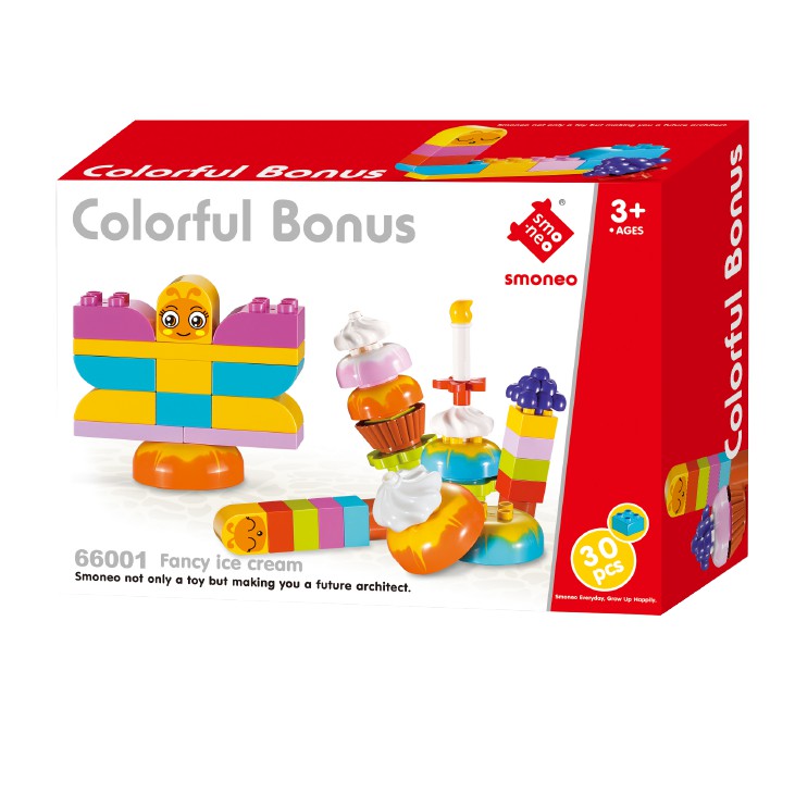 Bộ đồ chơi lắp ghép  ghép hình smoneo duplo Những ly kem nhiều màu 30 chi tiết Toyhouse 66001
