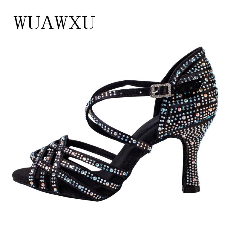 Giày khiêu vũ Latin Natasha Giày khiêu vũ đen Giày khiêu vũ chuyên nghiệp giày rhinestone Latin Dance Shoes Giày khiêu vũ dành cho người lớn Color: Black 5cm Shoe Size: 4.5