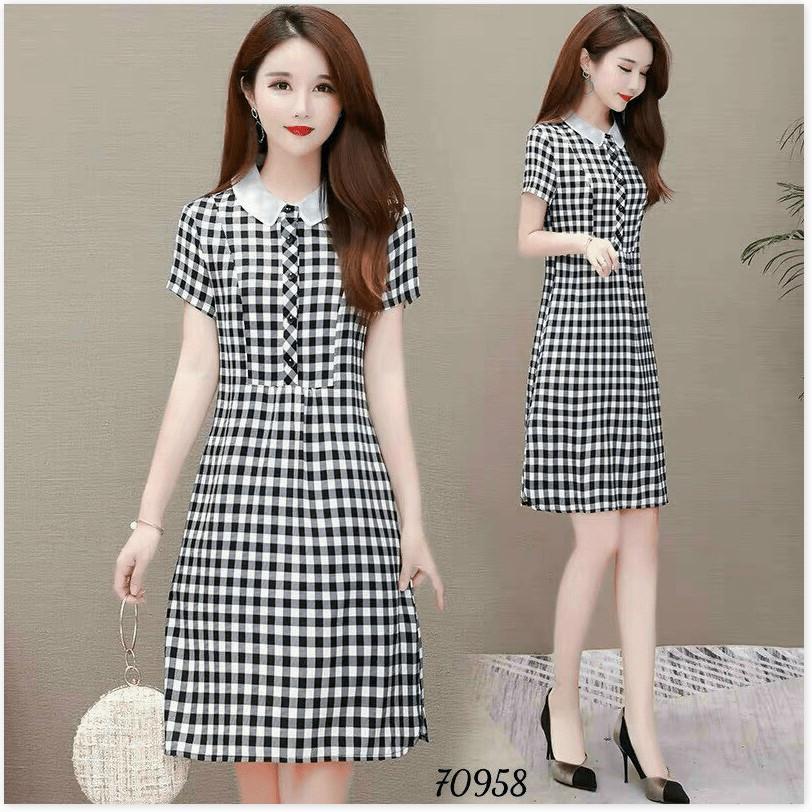ĐẦM LỤA CARO DÁM SUÔNG THÍCH HỢP CHO CÁC BAN NỮ ĐI DỰ TIỆC
