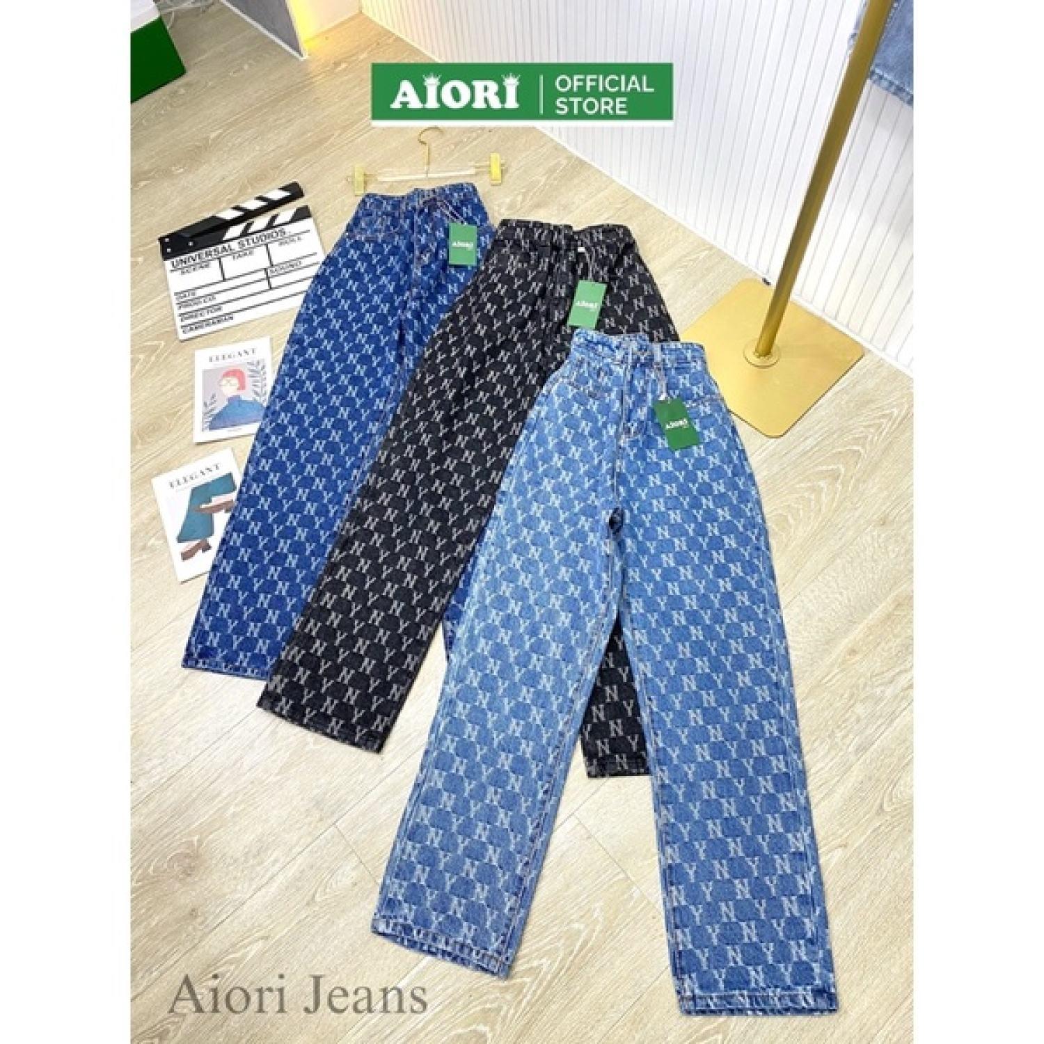 [Hàng Cao Cấp] Quần Jeans Nữ, Quần Jeans Ống Đứng Cạp Cao Họa Tiết NY Kiểu Bò Suông Phong Cách Hàn Quốc Ulzzang E003 - Xanh Nhạt