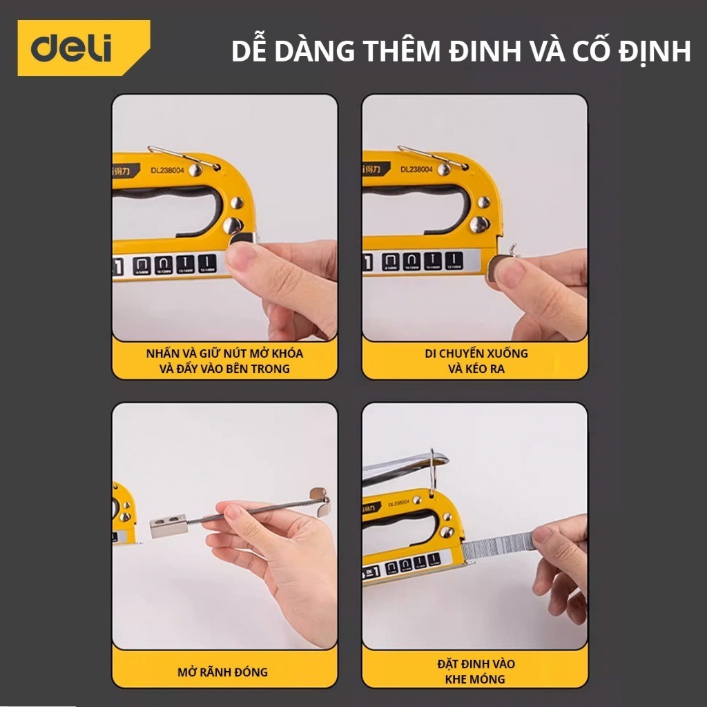 Súng bắn ghim Kìm bắn đinh ghim DELI TOOLS cầm tay mẫu mới có tăng lực, đa năng, tiện dụng