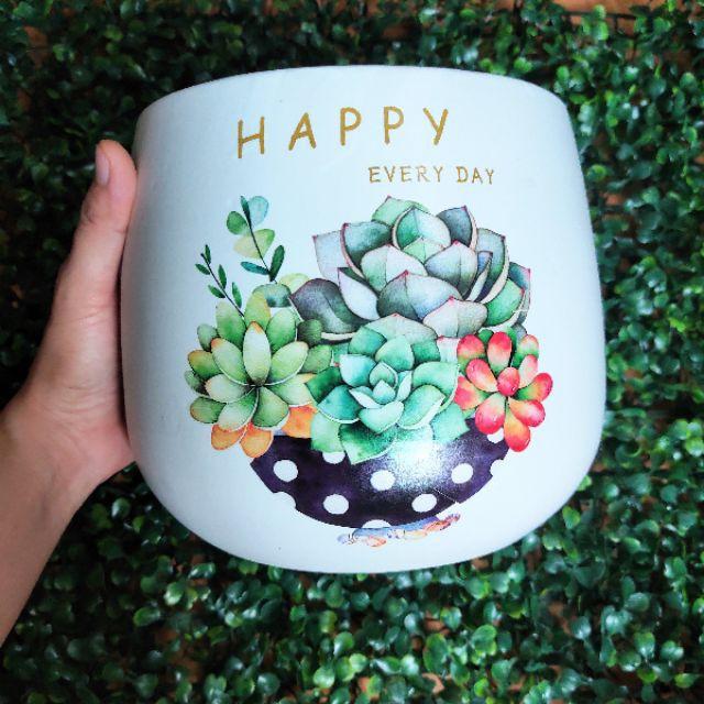 Chậu sứ trồng cây quả lê in hình siêu đẹp, size to S1, chậu sứ trồng cây, cây văn phòng, cây để bàn