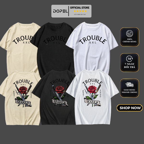 Áo Thun Nam Cổ Tròn, Áo Trouble Chất Liệu Cotton Thoáng Mát, Tay Lỡ Trẻ Trung Và Thanh Lịch - DOPEL SHOP