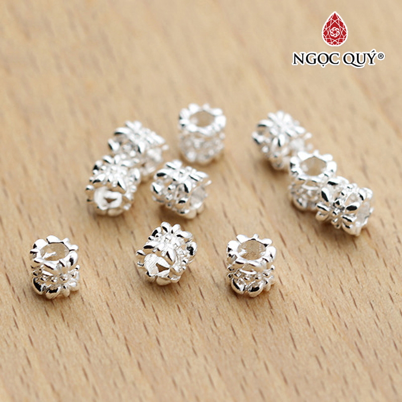 Charm bạc chặn hạt hình trụ họa tiết - Ngọc Quý Gemstones