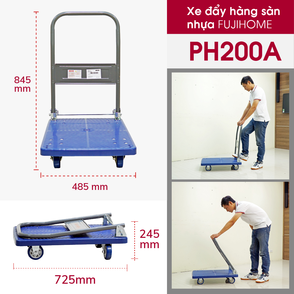 Xe đẩy hàng 4 bánh gấp gọn 150kg Nhật Bản Fujihome, bánh nhựa cao cấp siêu bền chống ăn mòn, xe chở đồ kéo hàng gấp gọn đa năng platform hand truck