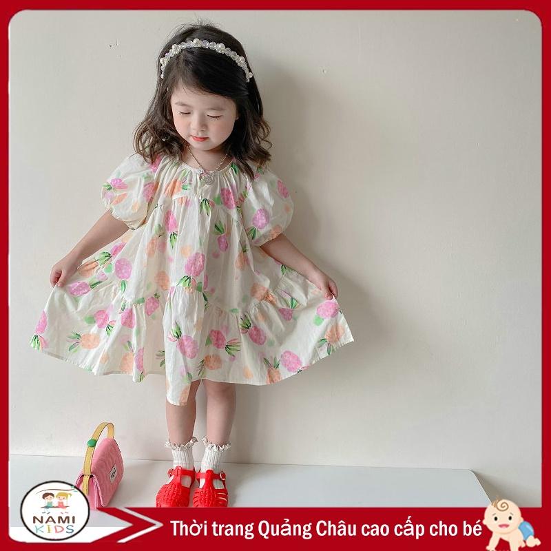 [75:H21] Váy đầm công chúa tay bồng họa tiết trái dứa dễ thương cho bé (hàng quảng châu)