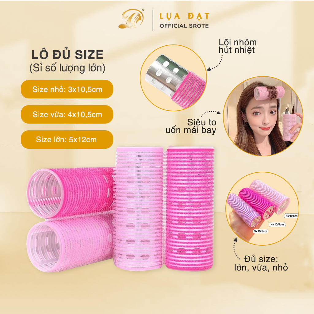 Lô Cuốn Tóc Hàn Quốc Lõi Nhôm 12cm siêu to tự dính uốn mái bay-Đủ Size Nhỏ-Vừa-Đại