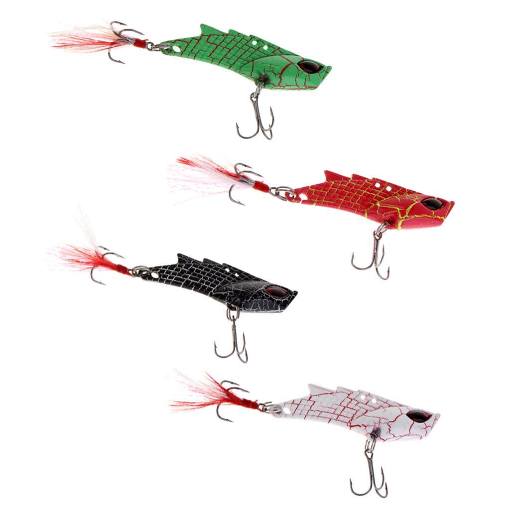 Metal VIB Fishing Lure Spinners Spoons Hard Bait Crankbaits with Feathers Treble Hooks