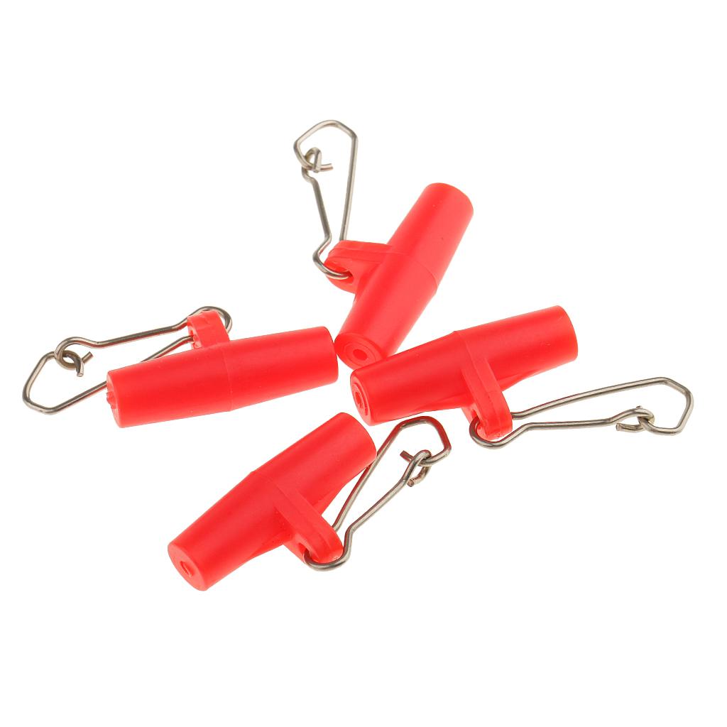 20Pcs Fishing Sinker Slides with Hooked Snap Connector for Braid Line L Red