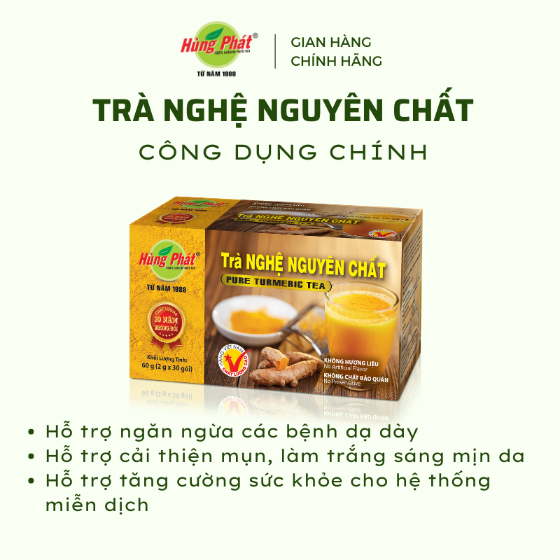 Trà Nghệ Túi Lọc Nguyên Chất Hỗ Trợ Bảo Vệ Dạ Dày Hộp 30 Gói - Hùng Phát Thương Hiệu 35 Năm