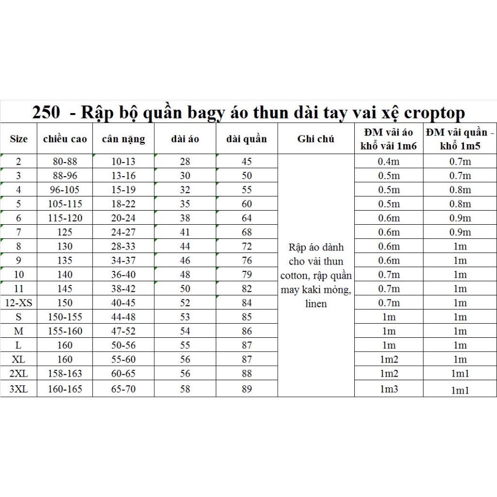 Rập Giấy bộ quần bagy áo thun mã 250
