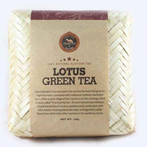 Trà Sen Bamboo Thượng Hạng Hương Mai Cafe Premium Lotus Green Tea 100% Lá Trà Non Tươi Sạch Ướp Trong Bông Sen - Hộp Tre Đan 125g