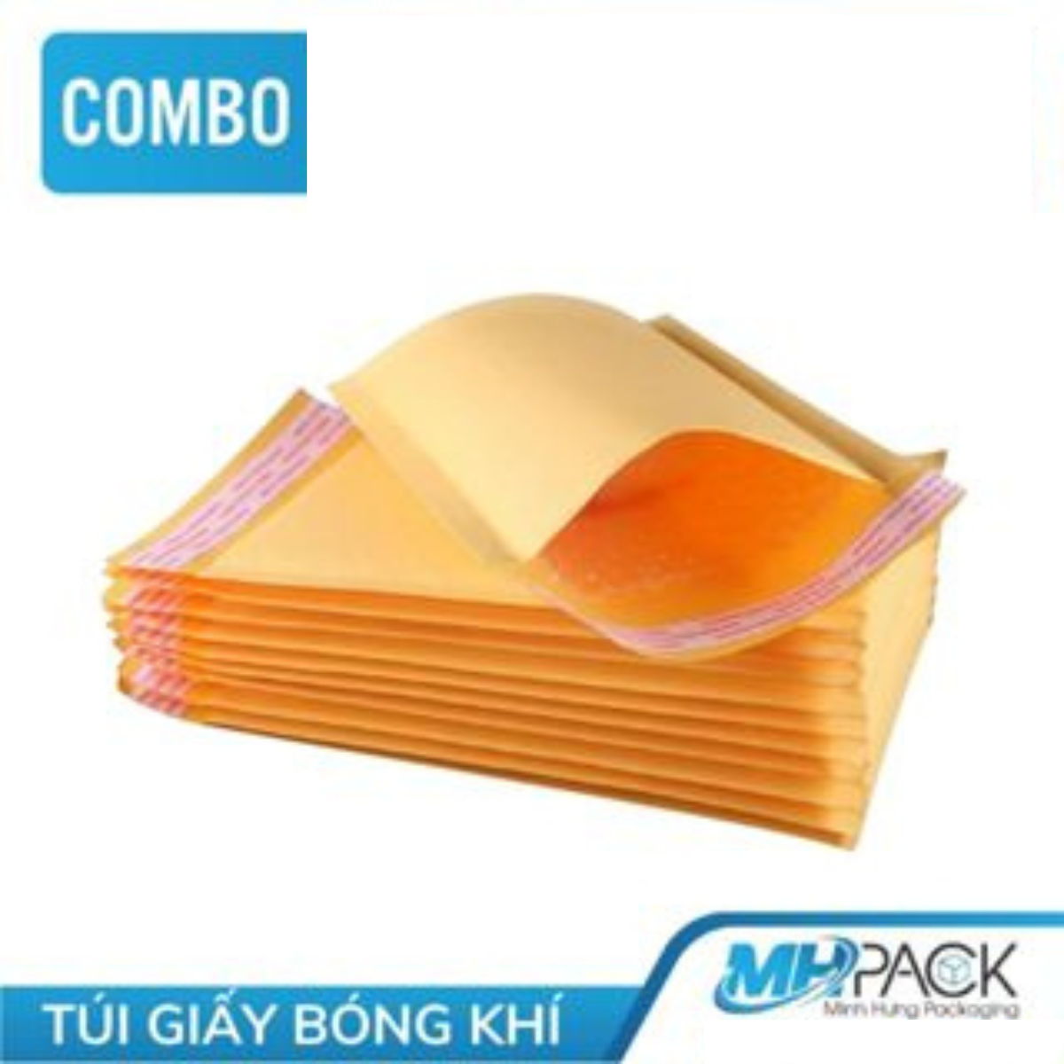 Túi gói hàng chống sốc combo 20x30+4cm 14 túi giấy màu vàng sẵn băng keo đóng gói hàng dễ vỡ