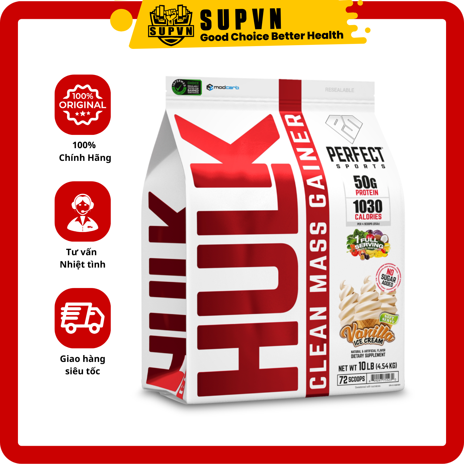 Hulk Clean Mass Gainer 10Lbs Sữa Tăng Cân Cơ Nạc Hấp Thu Nhanh Cho Người Gầy