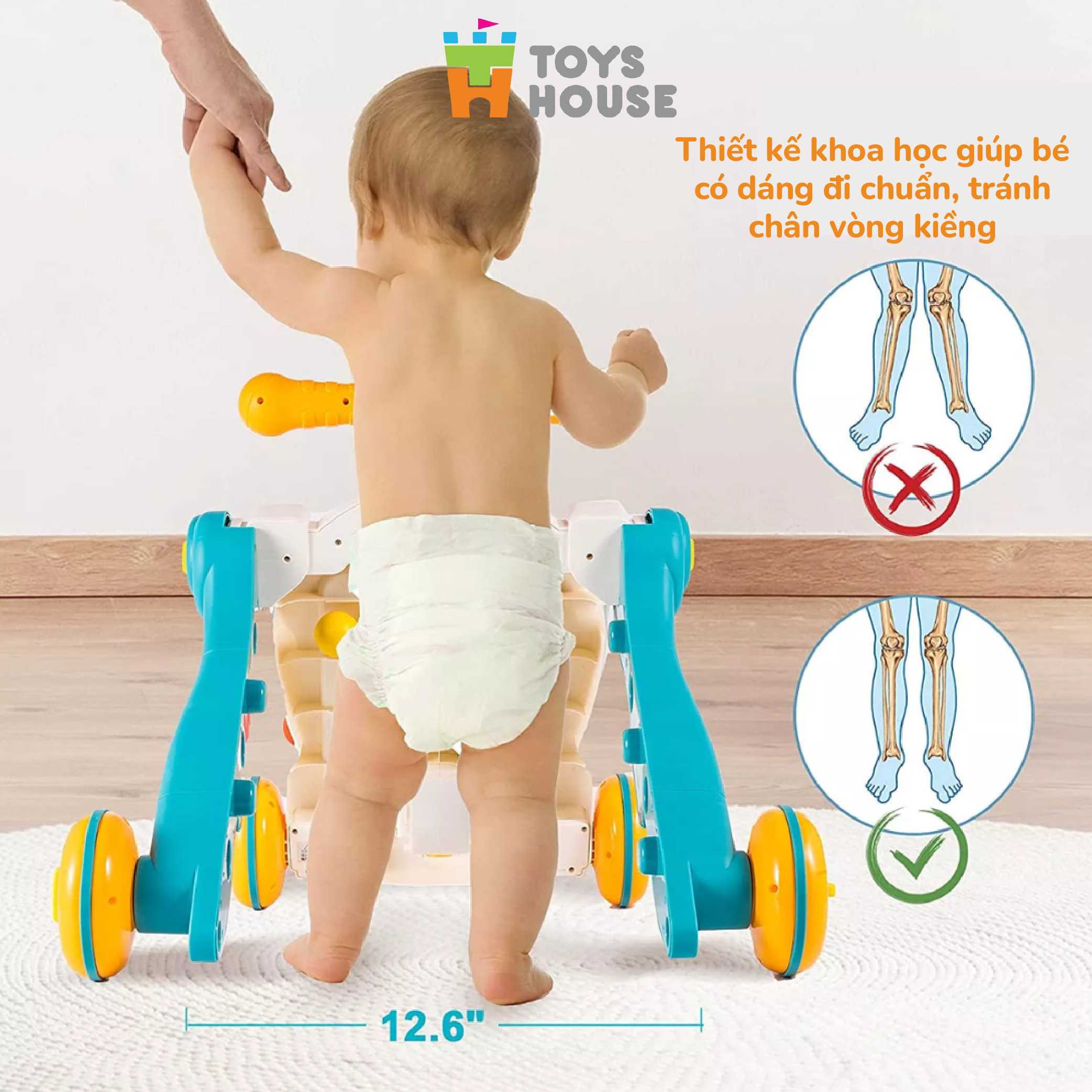 Xe tập đi đa năng 4 trong 1: xe tập đi, bàn nhạc, chòi chân, trượt scooter Toyshouse HE0826