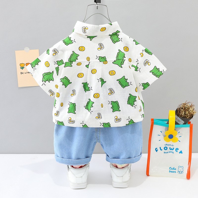 Bộ đồ bé trai áo thun quần jean mềm họa tiết chú khủng long hàng đẹp cao cấp B185