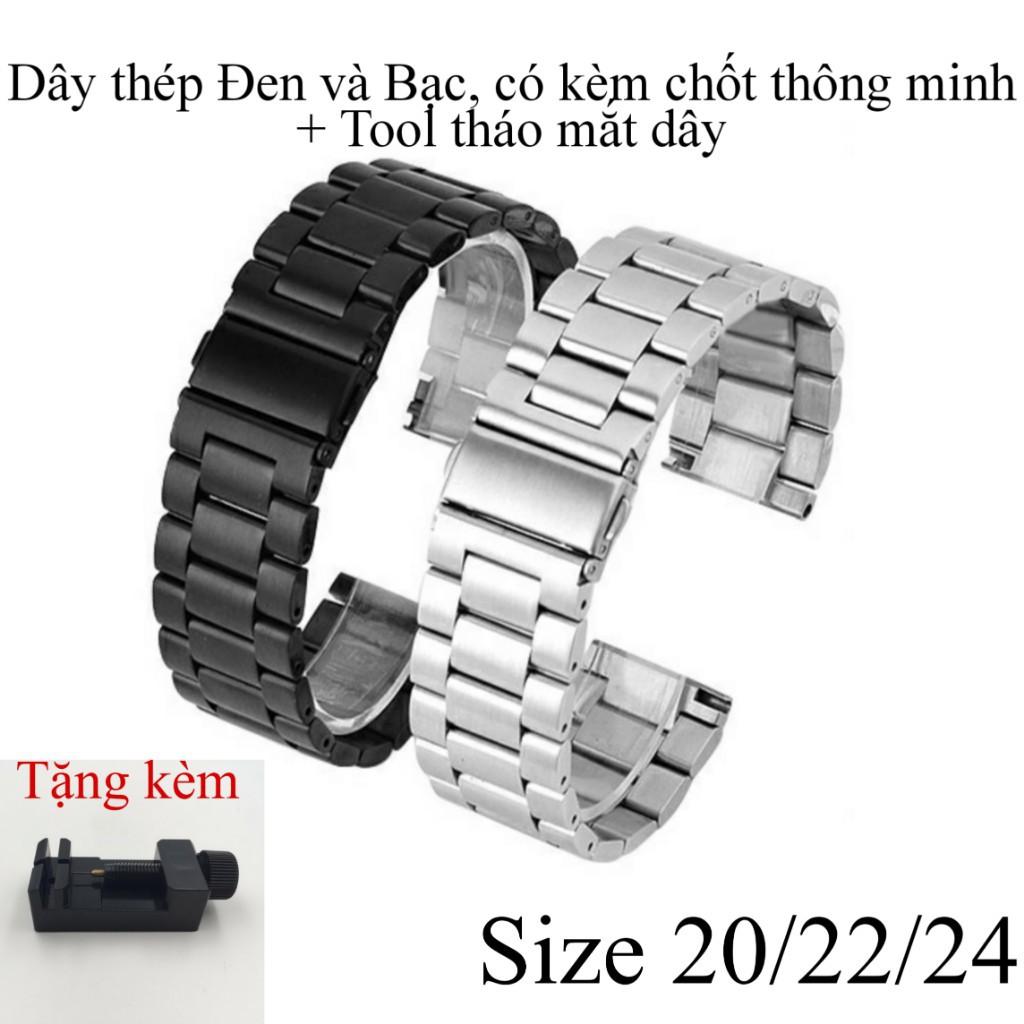 Dây đồng hồ thép không gỉ chốt thông minh size 20/22/24