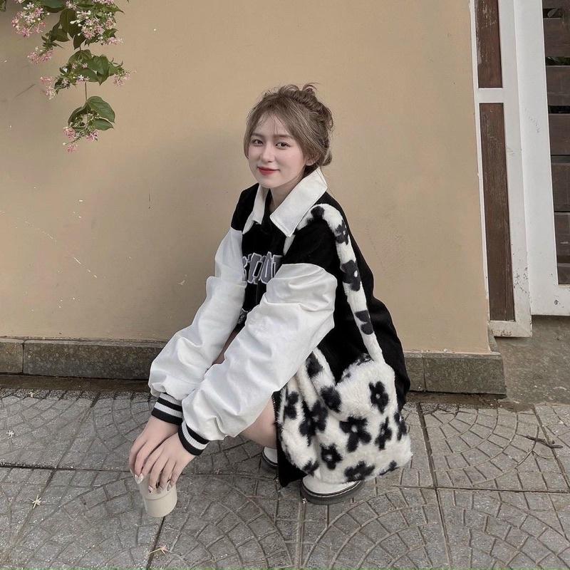 Áo khoác cổ bẻ Áo dài tay raglan phối hai màu đen trắng cổ bẻ tay bồng dành cho nữ PHULA unisex Hàn Quốc Ulzzang