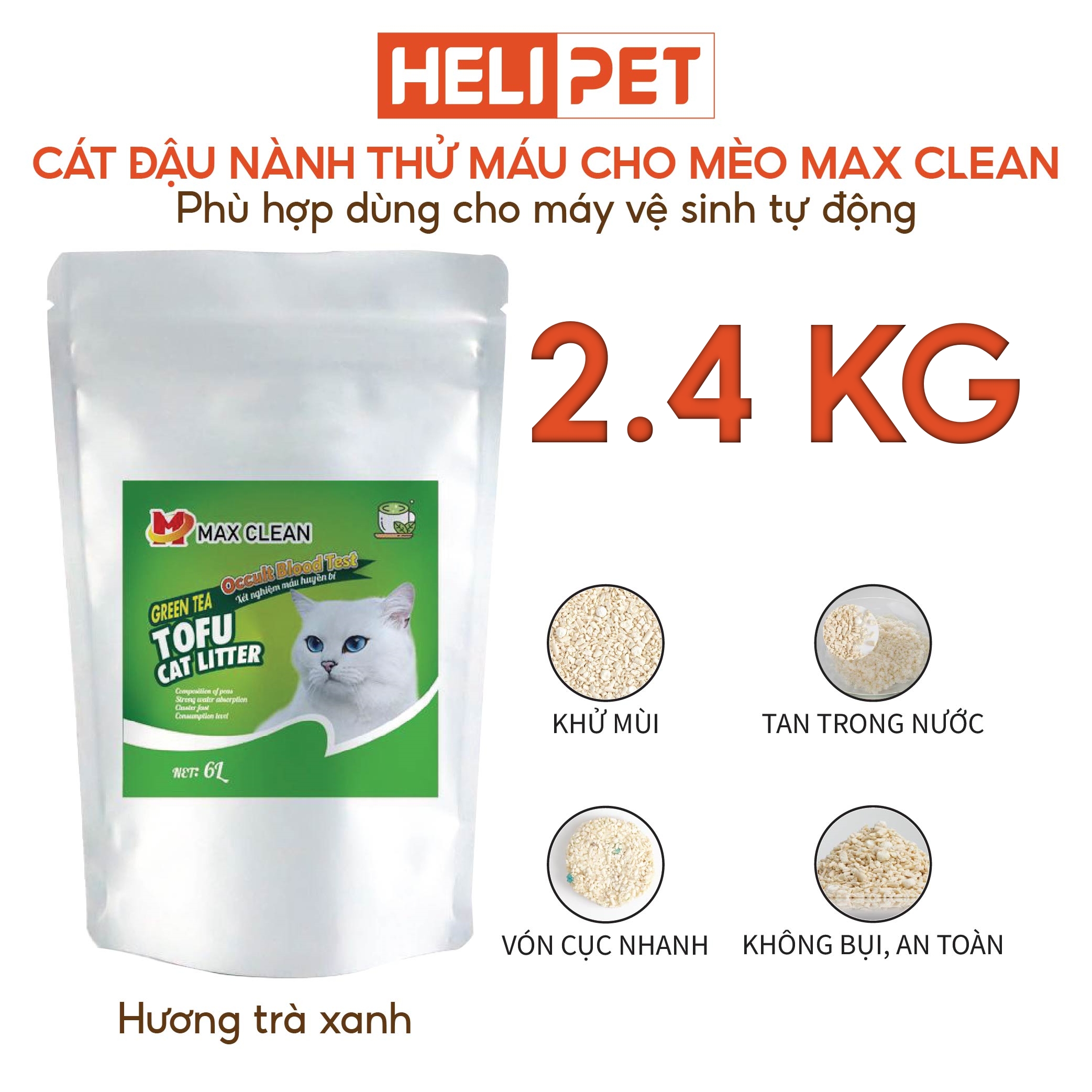 [Thử Máu] Cát mèo cát đậu nành Max Clean có chứa hạt xét nghiệm nhanh trong nước tiểu có chứa máu tạp - HELIPET