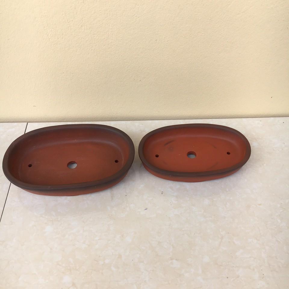 Bộ 2 Chậu bonsai Ovan mini đất nung gốm Bát tràng 2 size BM-36