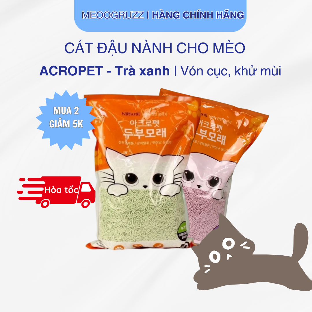Cát Vệ Sinh Đậu Phụ Cho Mèo ACROPET 5L - Hương Trà Xanh